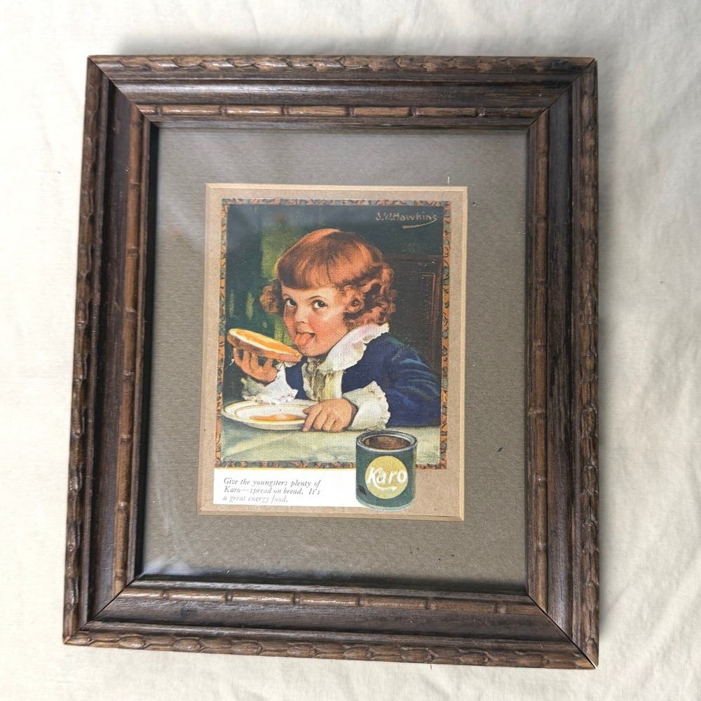 Antique 1920s Karo Syrup J.W. Hawkins Advertising Art Framed Handmade Cutout